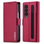 For Samsung Galaxy Z Fold4 LC.IMEEKE L1 Series Frosted Fine Texture PU Phone Case with Pen Slot, Pen Not Included(Red)