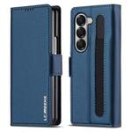 For Samsung Galaxy Z Fold5 LC.IMEEKE L1 Series Frosted Fine Texture PU Phone Case with Pen Slot, Pen Not Included(Blue)