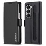 For Samsung Galaxy Z Fold6 LC.IMEEKE L1 Series Frosted Fine Texture PU Phone Case with Pen Slot, Pen Not Included(Black)