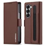 For Samsung Galaxy Z Fold6 LC.IMEEKE L1 Series Frosted Fine Texture PU Phone Case with Pen Slot, Pen Not Included(Brown)