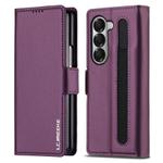 For Samsung Galaxy Z Fold6 LC.IMEEKE L1 Series Frosted Fine Texture PU Phone Case with Pen Slot, Pen Not Included(Purple)