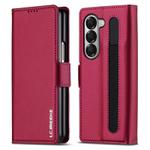 For Samsung Galaxy Z Fold6 LC.IMEEKE L1 Series Frosted Fine Texture PU Phone Case with Pen Slot, Pen Not Included(Red)