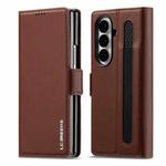 For Samsung Galaxy Z Fold7 5G LC.IMEEKE L1 Series Frosted Fine Texture PU Phone Case with Pen Slot, Pen Not Included(Brown)