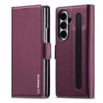 For Samsung Galaxy Z Fold7 5G LC.IMEEKE L1 Series Frosted Fine Texture PU Phone Case with Pen Slot, Pen Not Included(Purple)