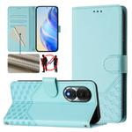 For Honor 80 5G Honeycomb Embossing RFID Leather Phone Case(Mint Green)