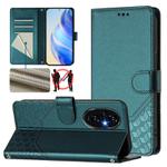 For Honor 200 Pro Honeycomb Embossing RFID Leather Phone Case(Peacock Green)