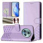 For Honor Magic5 Pro Honeycomb Embossing RFID Leather Phone Case(Light Purple)