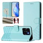 For Honor X6a 4G Honeycomb Embossing RFID Leather Phone Case(Mint Green)