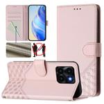 For Honor X6a 4G Honeycomb Embossing RFID Leather Phone Case(Pink)