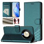 For Honor X9b 5G / Magic6 Lite 5G Honeycomb Embossing RFID Leather Phone Case(Peacock Green)