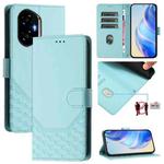 For Honor 300 5G Honeycomb Embossing RFID Leather Phone Case(Mint Green)