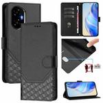 For Honor 300 5G Honeycomb Embossing RFID Leather Phone Case(Black)