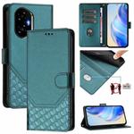 For Honor 300 5G Honeycomb Embossing RFID Leather Phone Case(Peacock Green)