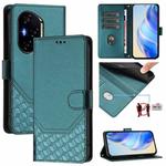 For Honor 300 Pro 5G / 300 Ultra 5G Honeycomb Embossing RFID Leather Phone Case(Peacock Green)