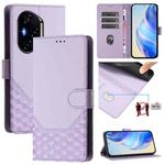 For Honor 300 Pro 5G / 300 Ultra 5G Honeycomb Embossing RFID Leather Phone Case(Light Purple)