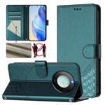 For Honor X9c Smart 5G Honeycomb Embossing RFID Leather Phone Case(Peacock Green)