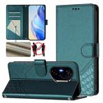 For Honor 400 Honeycomb Embossing RFID Leather Phone Case(Peacock Green)