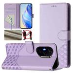 For Honor 400 Honeycomb Embossing RFID Leather Phone Case(Light Purple)