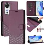For Honor Play 60 5G Honeycomb Embossing RFID Leather Phone Case(Violet)