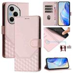 For Honor 400 Pro Global 160.8mm Honeycomb Embossing RFID Leather Phone Case(Pink)