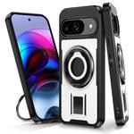 For Google Pixel 9 / 9 Pro Ring Holder Carbon Fiber PC Hybrid TPU Phone Case(White)