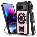 For Google Pixel 9 / 9 Pro Ring Holder Carbon Fiber PC Hybrid TPU Phone Case(Rose Gold)