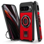 For Google Pixel 9 Pro XL Ring Holder Carbon Fiber PC Hybrid TPU Phone Case(Red)