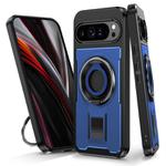 For Google Pixel 9 Pro XL Ring Holder Carbon Fiber PC Hybrid TPU Phone Case(Blue)