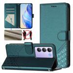 For vivo Y100 IDN / T3 5G IDN Honeycomb Embossing RFID Leather Phone Case(Peacock Green)