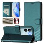 For vivo V29 5G / V29 Pro Global Honeycomb Embossing RFID Leather Phone Case(Peacock Green)