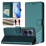 For vivo Y78+ 5G / Y78 5G Global Honeycomb Embossing RFID Leather Phone Case(Peacock Green)