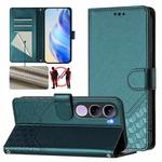 For vivo V40 Lite 5G IDN Honeycomb Embossing RFID Leather Phone Case(Peacock Green)