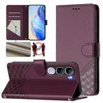 For vivo V40 Lite 5G IDN Honeycomb Embossing RFID Leather Phone Case(Violet)