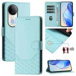 For vivo S20 5G Honeycomb Embossing RFID Leather Phone Case(Mint Green)