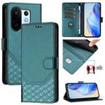 For vivo S30 Pro mini Honeycomb Embossing RFID Leather Phone Case(Peacock Green)