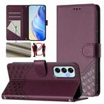 For Samsung Galaxy M14 5G Honeycomb Embossing RFID Leather Phone Case(Violet)