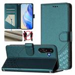 For Samsung Galaxy F16 5G / M16 5G Global Honeycomb Embossing RFID Leather Phone Case(Peacock Green)