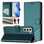 For Samsung Galaxy S21 5G Honeycomb Embossing RFID Leather Phone Case(Peacock Green)