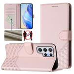 For Samsung Galaxy S22 Ultra 5G Honeycomb Embossing RFID Leather Phone Case(Pink)