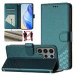 For Samsung Galaxy S23 Ultra 5G Honeycomb Embossing RFID Leather Phone Case(Peacock Green)