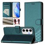 For Samsung Galaxy S24 FE 5G Honeycomb Embossing RFID Leather Phone Case(Peacock Green)