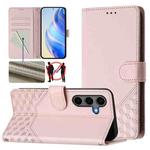 For Samsung Galaxy S25 5G Honeycomb Embossing RFID Leather Phone Case(Pink)