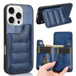 For iPhone 16 Pro Max Cow Pattern Sewing Card Bag Phone Case(Blue)