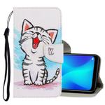 For OPPO A9(2020) / A5(2020) 3D Colored Drawing Horizontal Flip PU Leather Case with Holder & Card Slots & Wallet(Red Mouth Cat)