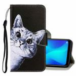 For OPPO Realme C3 3D Colored Drawing Horizontal Flip PU Leather Case with Holder & Card Slots & Wallet(Curious Cat)