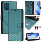 For Motorola Moto E13 2023 4G Honeycomb Embossing RFID Leather Phone Case(Peacock Green)