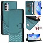 For Motorola Moto G52 4G / G82 5G / G71s Honeycomb Embossing RFID Leather Phone Case(Peacock Green)