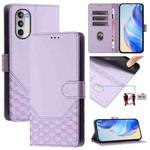 For Motorola Moto G52 4G / G82 5G / G71s Honeycomb Embossing RFID Leather Phone Case(Light Purple)