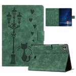 For iPad Air 11 2024 Embossed Couple Cat Smart Tablet Leather Case(Green)