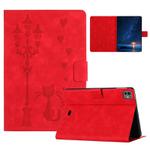 For iPad Air 11 2024 Embossed Couple Cat Smart Tablet Leather Case(Red)